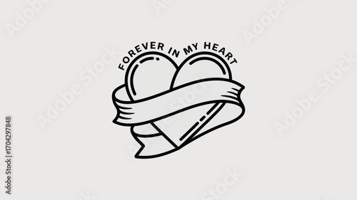 A heart with a banner around it that says forever in my heart on a white background illustration