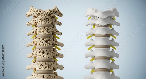 Comparison of healthy bone versus osteoporotic bone in a human spine section