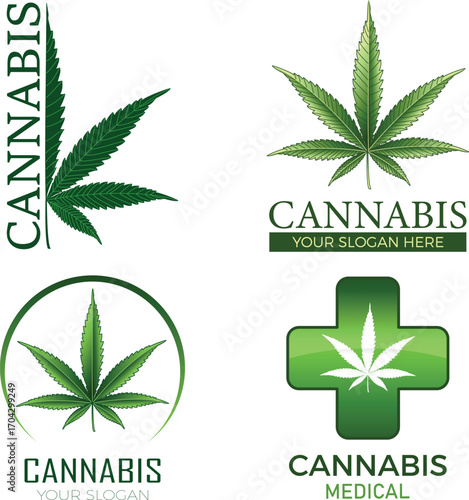 Cannabis Logo Vektor Set mit Medizin- und Kräuter-Symbolen