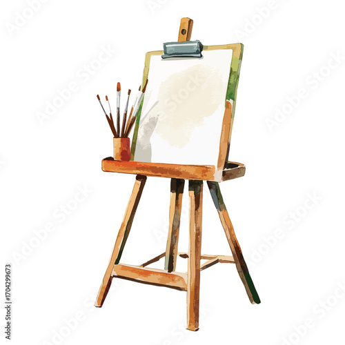 Watercolor Painting Easel with Blank Canvas and Brushes