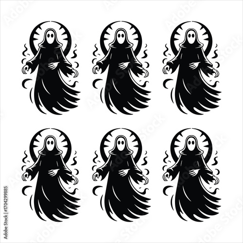  A collection of 6 black silhouette images featuring no-face phantoms