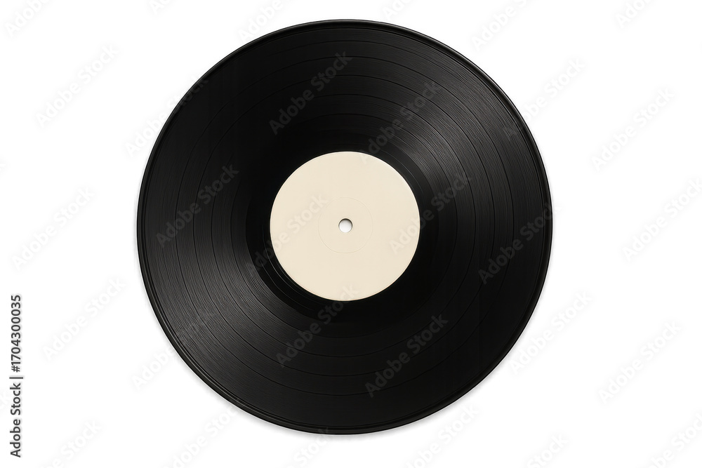 Obraz premium Black vinyl record with blank label on transparent background