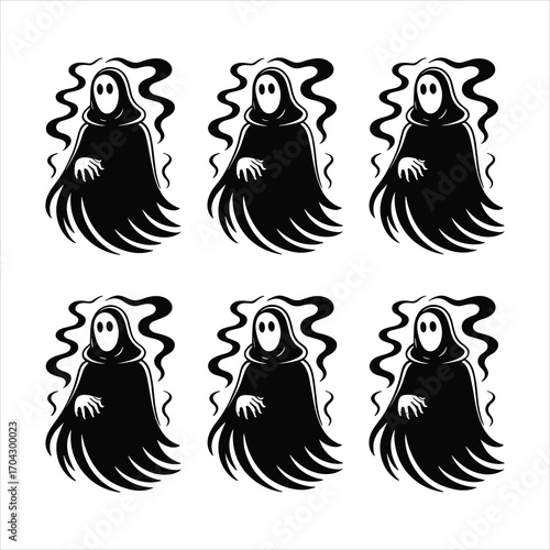  A collection of 6 black silhouette images featuring no-face phantoms