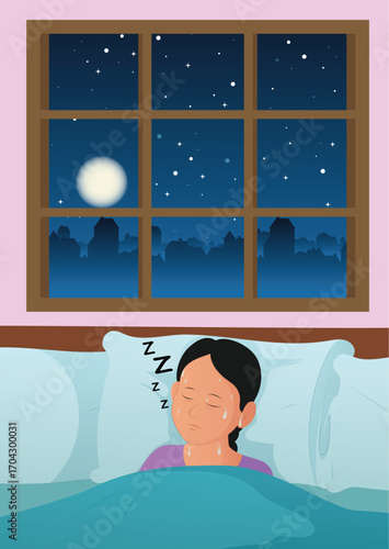 Woman sweating in bed at night