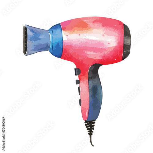 Watercolor Pink and Blue Hair Dryer with Detailed Nozzle