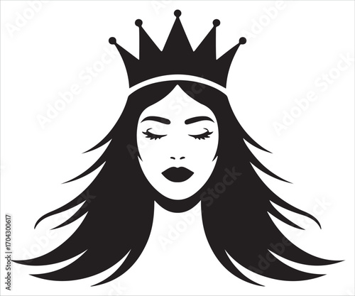 Silhouette of elegant queen woman with crown illustration