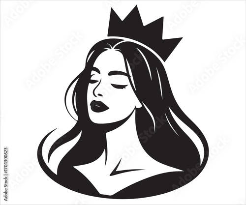 Silhouette of beautiful queen woman wearing crown elegant female portrait symbol of royalty grace power beauty nobility fashion leadership monarchy feminine strength illustration