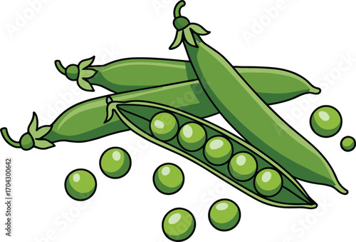 Fresh green peas in pods and scattered
