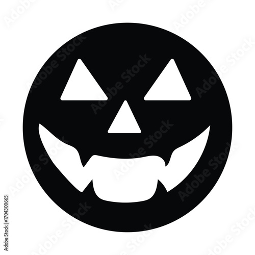 Halloween Jack O'Lantern: A grinning jack o'lantern, a symbol of Halloween's playful spookiness, stands out with sharp triangle eyes, carved mouth in dark circle.