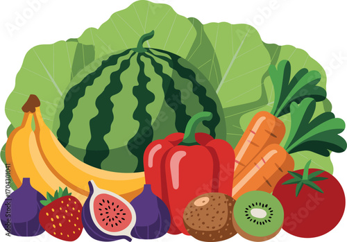 Vibrant assortment of fresh fruits and vegetables for healthy eating