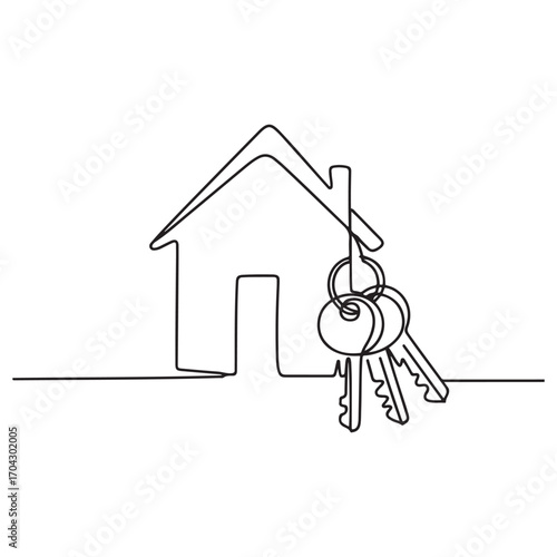 Single continuous line Art drawing three keys from apartment. House apartment rental for sale. with white background