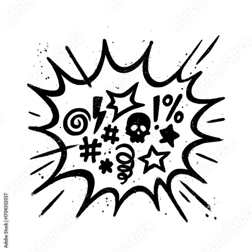 Expressive comic bubble bursting with symbols of frustration and anger