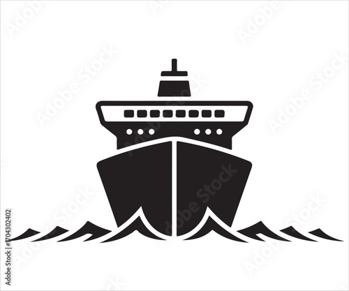 Silhouette of large ship cruising on sea waves symbol of travel transport adventure tourism journey ocean marine nautical industry vacation holiday voyage watercraft illustration