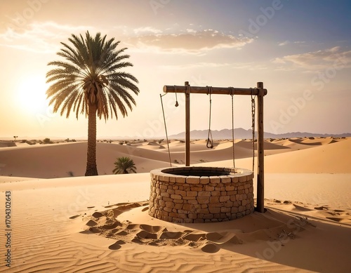 Desert well at sunrise