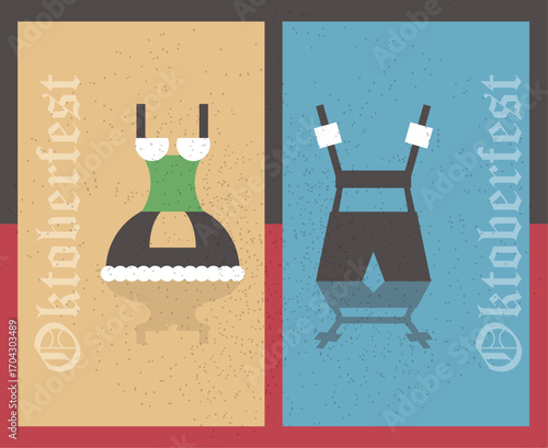 Flat Retro Vintage Colorful German Traditional Clothing Vector Illustration