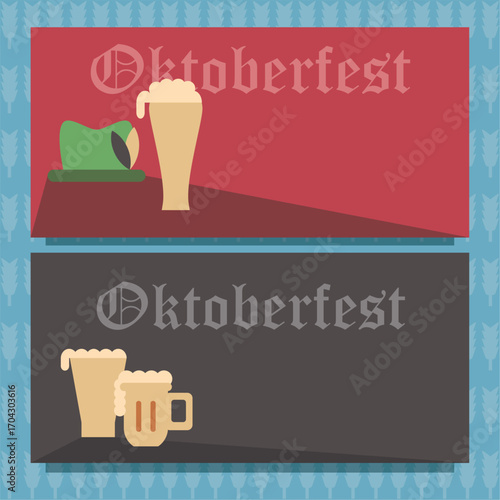 Set of Two Flat horizontal Retro Vintage Oktoberfest Banners