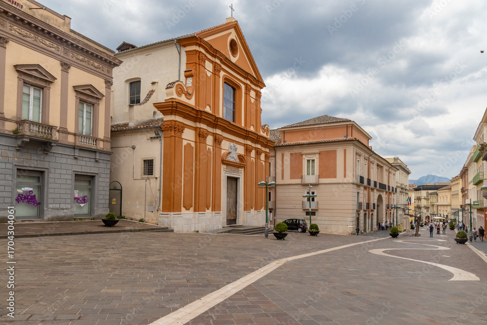 Fototapeta premium Church of Saint Bartholomew and Corso Garibaldi in Benevento, Italy
