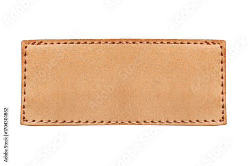 Wallpaper Mural Brown leather label closeup. Rectangular leather patch isolated on white background. Jeans clothing leather detail. Fashion apparel blank leather badge for design. Closeup of stitched leather patch. Torontodigital.ca