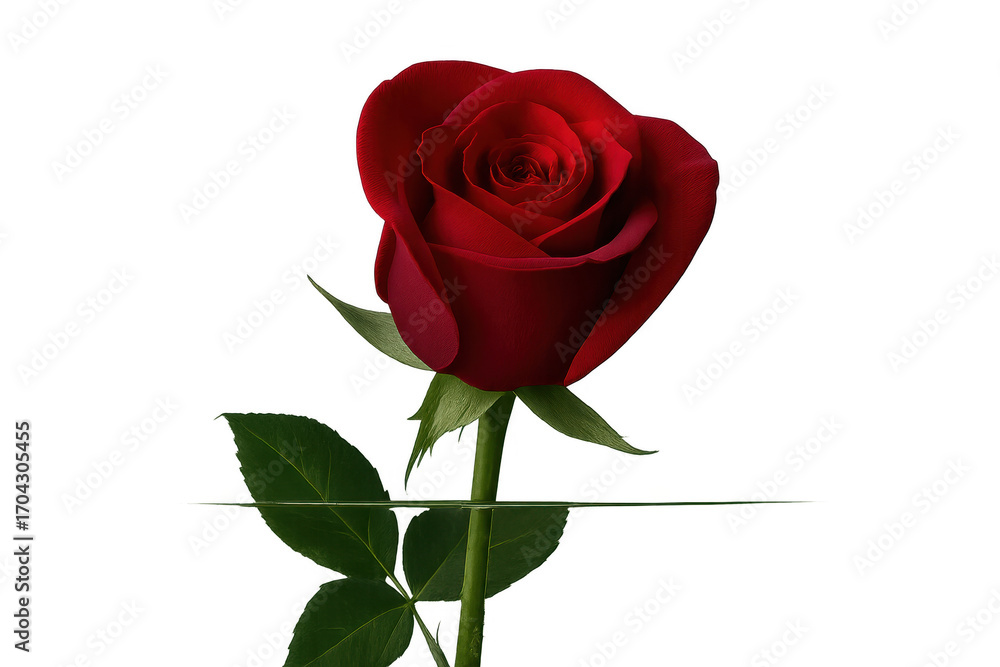 Fototapeta premium Single Red Rose with Transparent Background in a Glass Vase