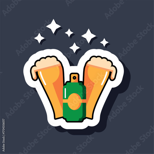 Colorful Sparkly Foamy Beer Sticker Vector Illustration