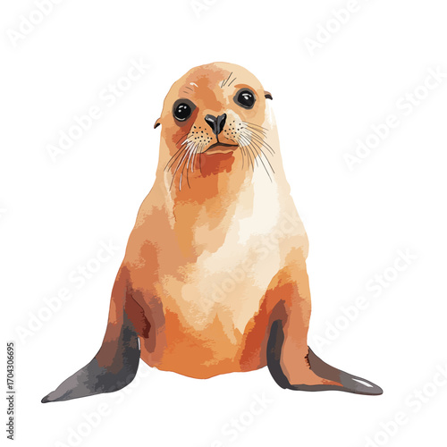 Watercolor Style Young Californian Sea Lion Portrait