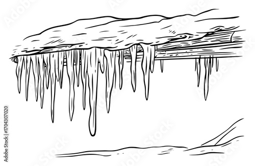 Icicle Overhang Winter Sketch Vector – Dripping Frozen Stalactites on Rocky Cliff Edge for Seasonal Posters, Weather Infographics, Holiday Crafts