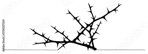 Thorny Branch Silhouette Vector – Sharp Briar Twig Divider for Gothic Tattoos, Horror Posters, Decorative Borders, Warning Icons