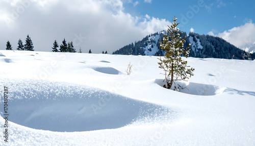 Wallpaper Mural Snowy landscape with small tree Torontodigital.ca