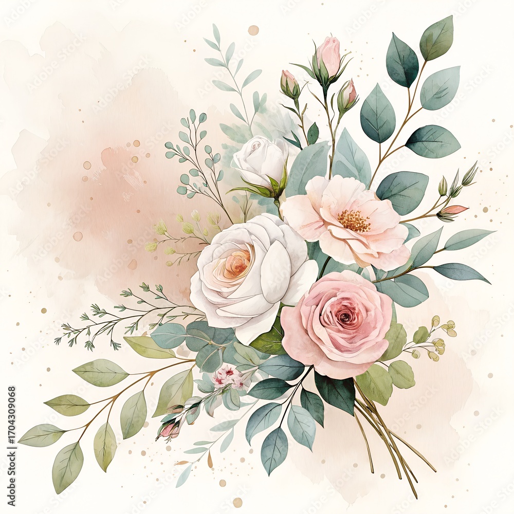 Fototapeta premium A beautiful vintage floral bouquet of pink roses, perfect for a wedding or Valentine's Day