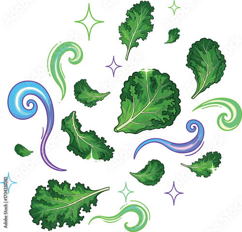 Fantasy Green Kale Chips Scene – Vector Illustration