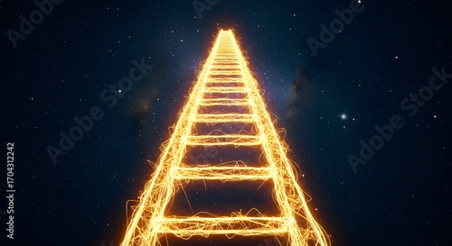 A glowing ladder made of glowing lines, symbol of ascension.