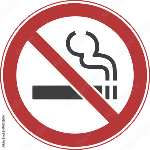 Red circle with white border and diagonal line prohibiting smoking symbol no smoking sign prohibition