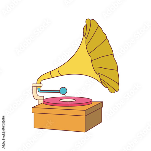 A vintage gramophone design features bright colors and clean lines, perfect for retro themed projects or music related branding with classic appeal.