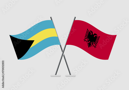 Bahamas and Albania vector flags with realistic waving appearance