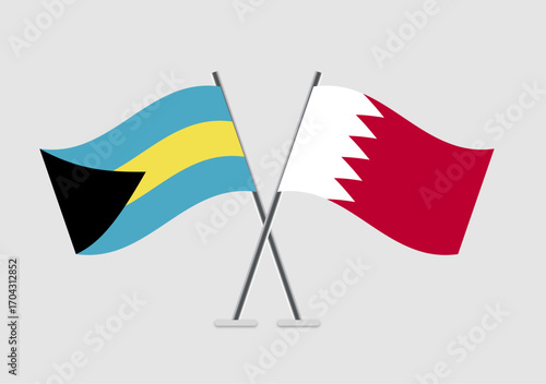 Bahamas and Bahrain vector flags crossed in simple 2D flat design