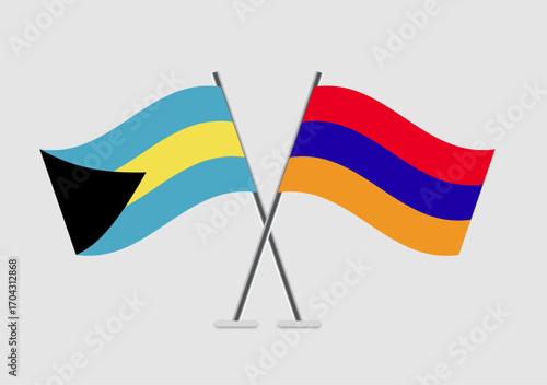 Bahamas and Armenia vector flags in symmetrical crossed layout
