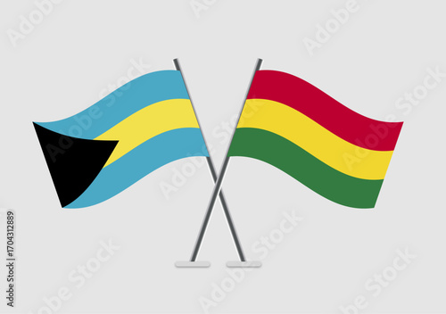 Bahamas and Bolivia vector flags with smooth shadow and soft colors