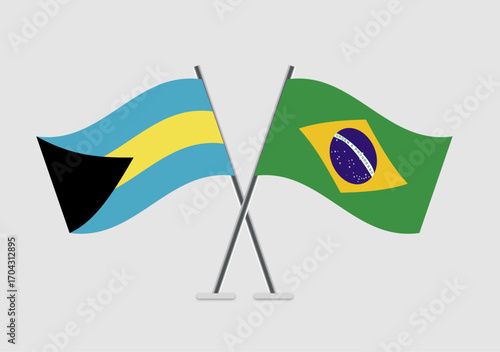 Bahamas and Brazil vector flags illustration with neutral background