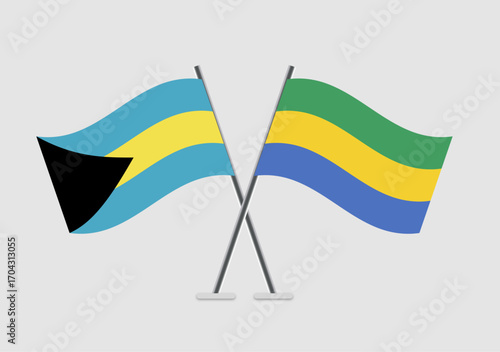 Bahamas and Gabon vector flags on display in abstract cross