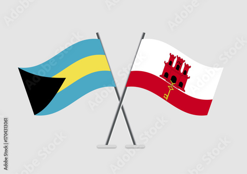 Bahamas and Gibraltar vector flags in clean official vector illustration