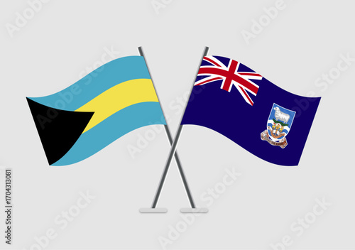 Bahamas and Falkland Islands vector flags on light background with poles