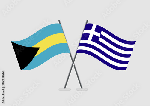 Bahamas and Greece vector flags in 2D digital art formation