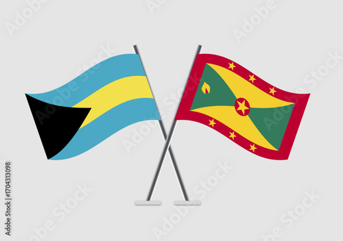 Bahamas and Frenada vector flags drawing in flat national motif