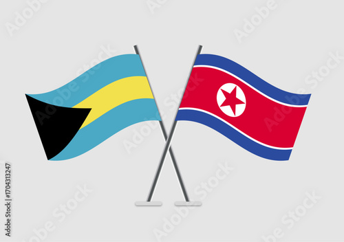 Bahamas and North Korea vector flags paired in official graphic pose