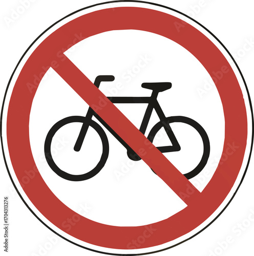 Red circular prohibition sign with a black bicycle silhouette and a diagonal red bar no cycling bike