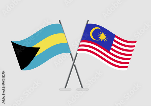 Bahamas and Malaysia vector flags with realistic flag motion