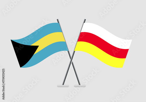 Bahamas and North Ossetia vector flags arranged in centered symmetry