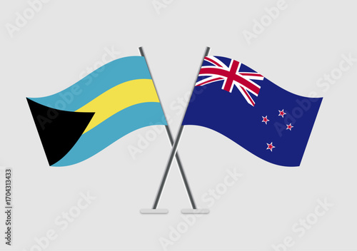 Bahamas and New Zealand vector flags with clean graphic design structure