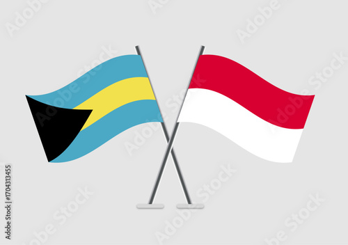 Bahamas and Monaco vector flags visual for thematic decor