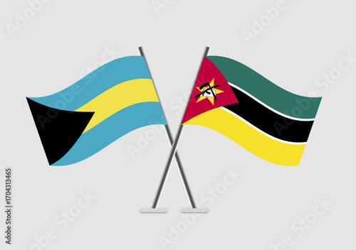 Bahamas and Mozambique vector flags graphic expressing connection